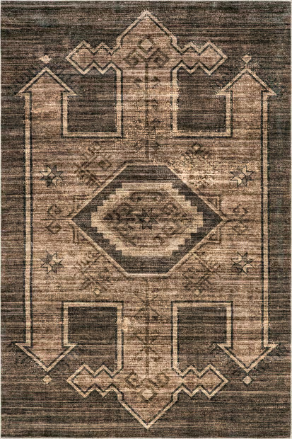 Dark Brown Sagebrush Geometric Washable 9' x 12' Area Rug | Rugs USA