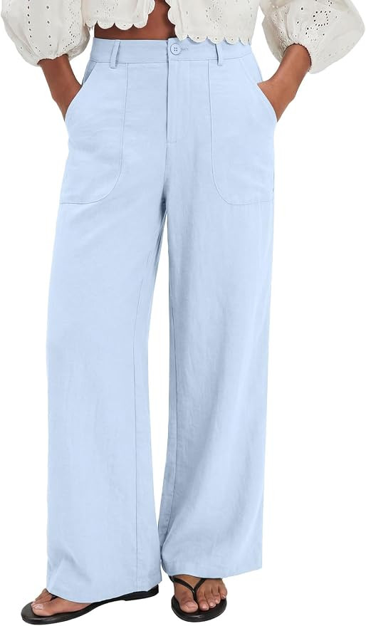 EVALESS Women's Linen Pants Summer High Waist Wide Leg Palazzo Pants Casual Trousers 2026 Beach T... | Amazon (US)