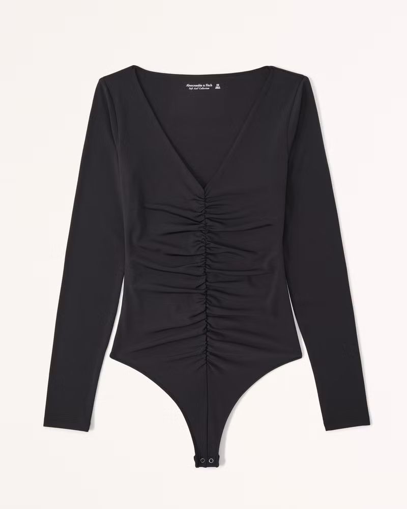 Long-Sleeve Ruched V-Neck Bodysuit | Abercrombie & Fitch (US)