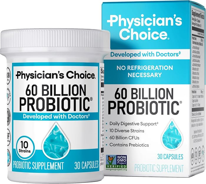 Physician's CHOICE Probiotics 60 Billion CFU - 10 Strains + Organic Prebiotics - Immune, Digestive & Gut Health - Supports Occasional Constipation, Diarrhea, Gas & Bloating - for Women & Men - 30ct | Amazon (US)