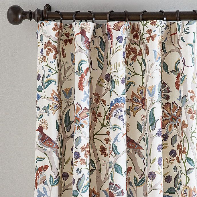 Marin Botanical & Bird Fabric Curtain Drapery Linen Panel | Ballard Designs, Inc.