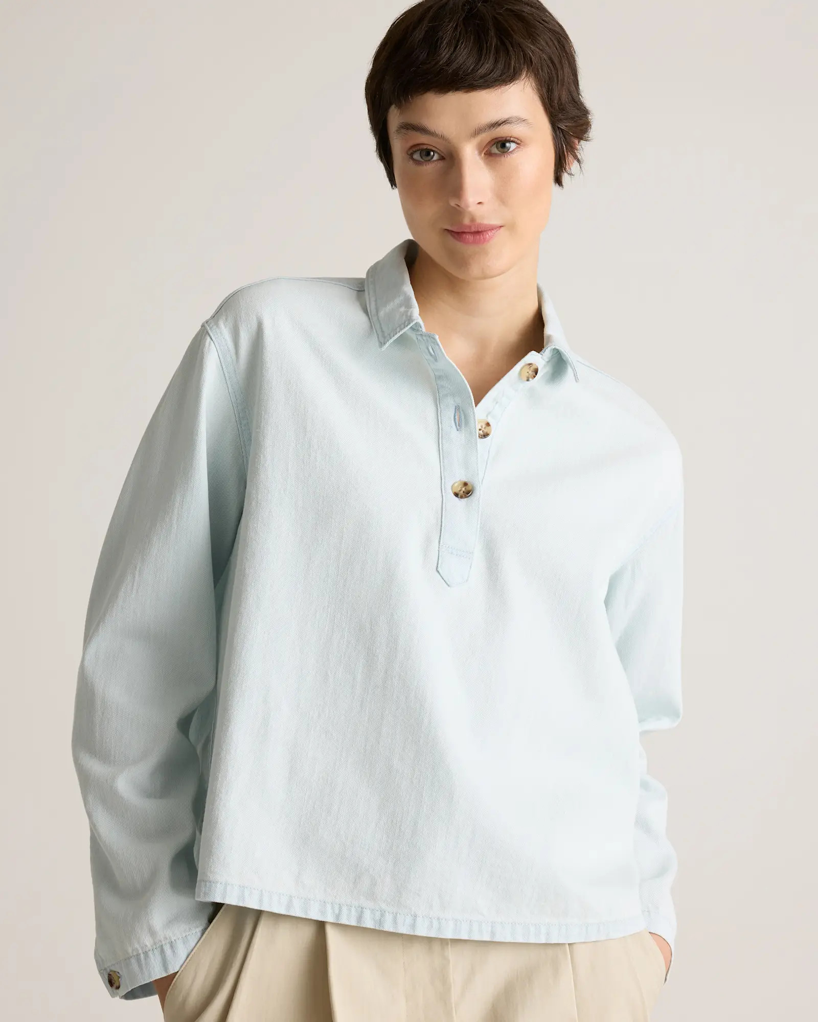 Distressed Denim Popover Shirt | Quince