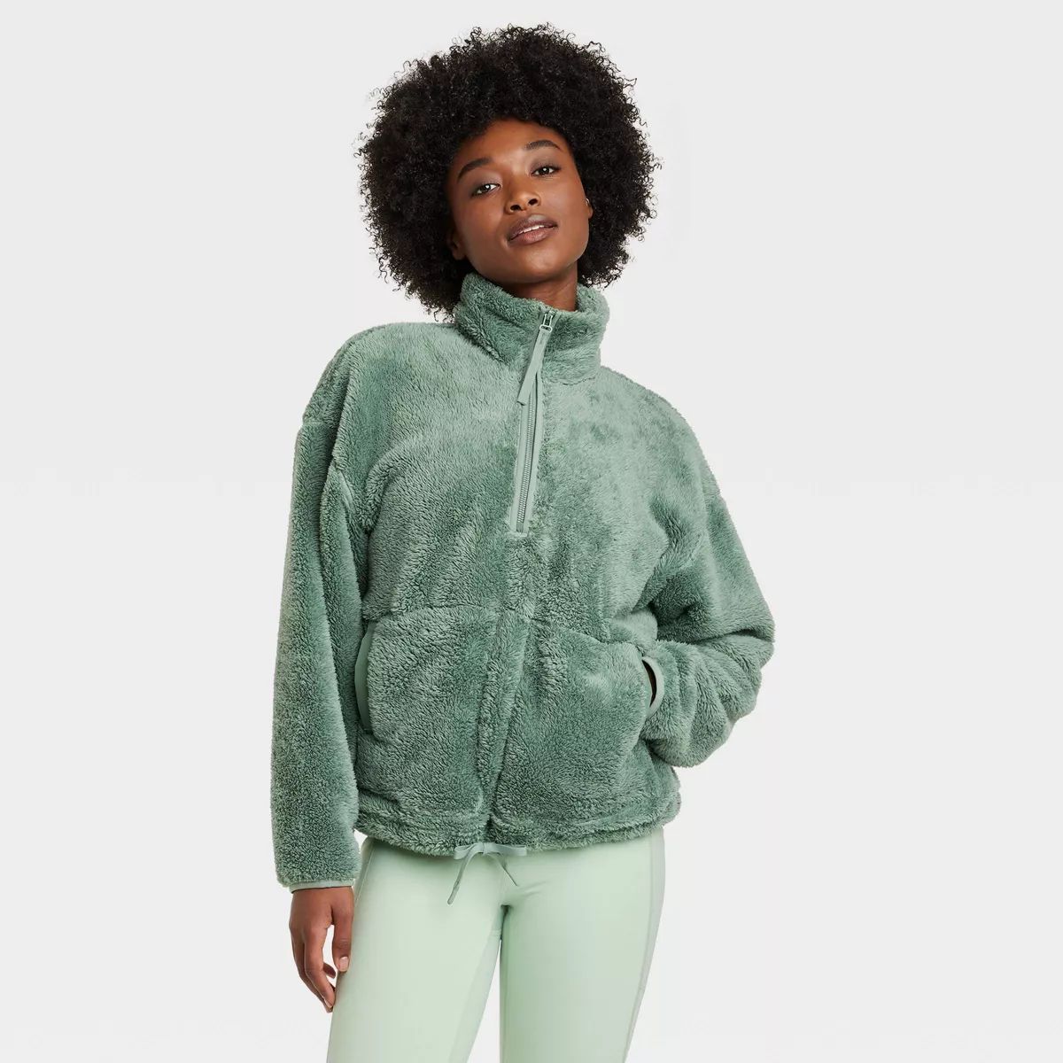 Women's High Pile Fleece 1/2 Zip Pull Over - All In Motion™ Green 1X | Target