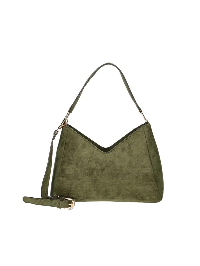 Time and Tru Women's River Soft Faux Suede Shoulder Hobo Bag, Olive | Walmart (US)