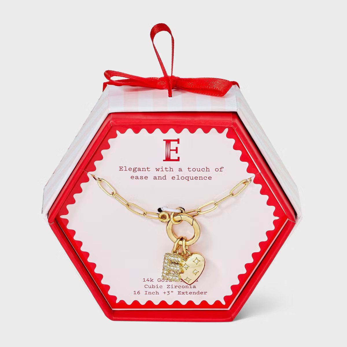 14K Gold Dipped Cubic Zirconia Puffy Heart Charm Initial Necklace - A New Day™ Gold | Target