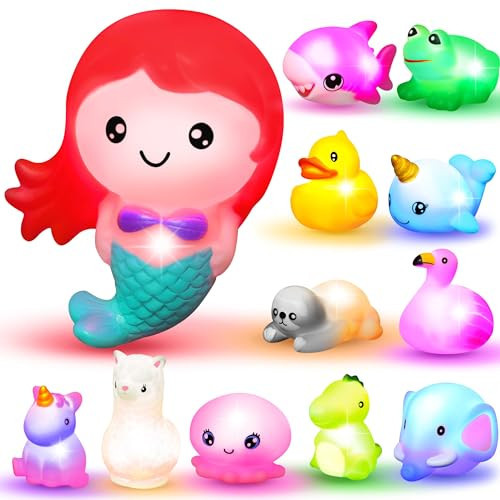 JOYIN 12 PCS Light Up Bath Toys, Toddler Flashing Colourful LED Bathtub Mermaid Toy, Baby Bathtime Floating Rubber Shower Gifts for Infant Kids Girls Valentines Easter Basket Stuffers Pool Party Favor | Amazon (US)