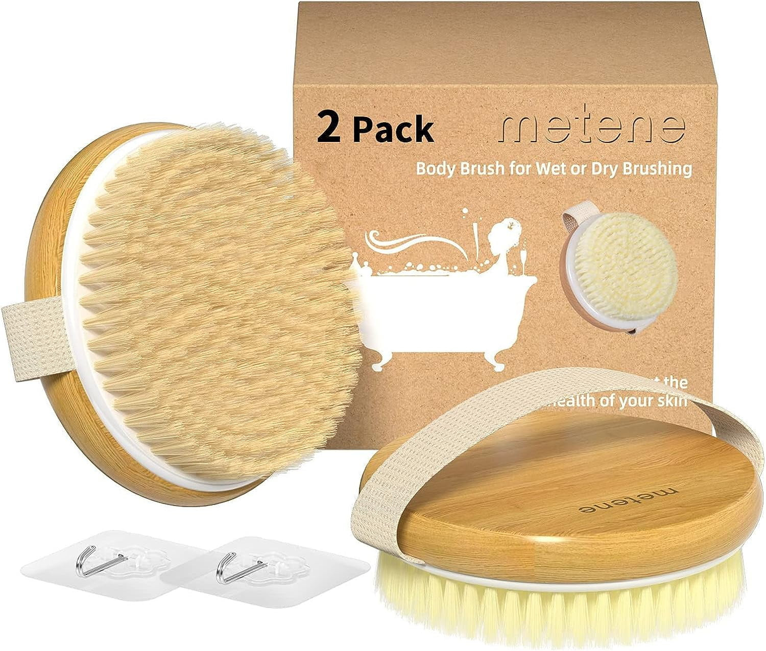 Metene 2 Pack Dry Body Brush, Shower Brush Wet and Dry Brushing, Dry Brush for Cellulite | Walmart (US)