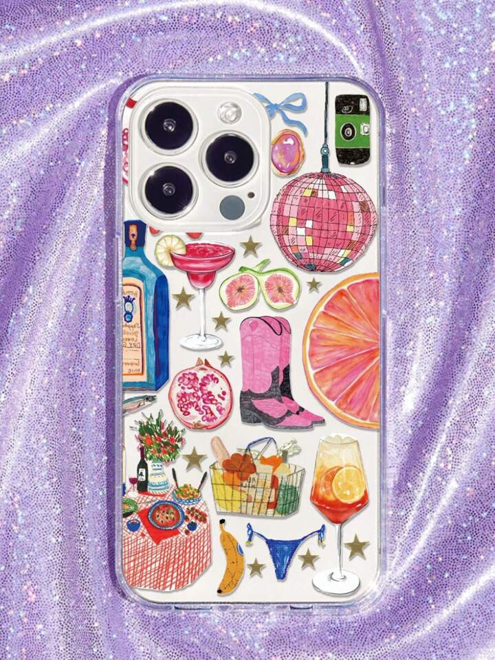 1pc Full Coverage TPU Phone Case With Disco Ball Light & Fruit Pattern, Compatible With IPhone | SHEIN