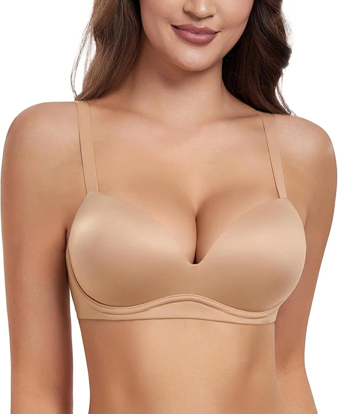 HACI Women's Push Up Bra Wirefree Padded Plunge Everyday T-Shirt Comfortable Seamless | Amazon (US)