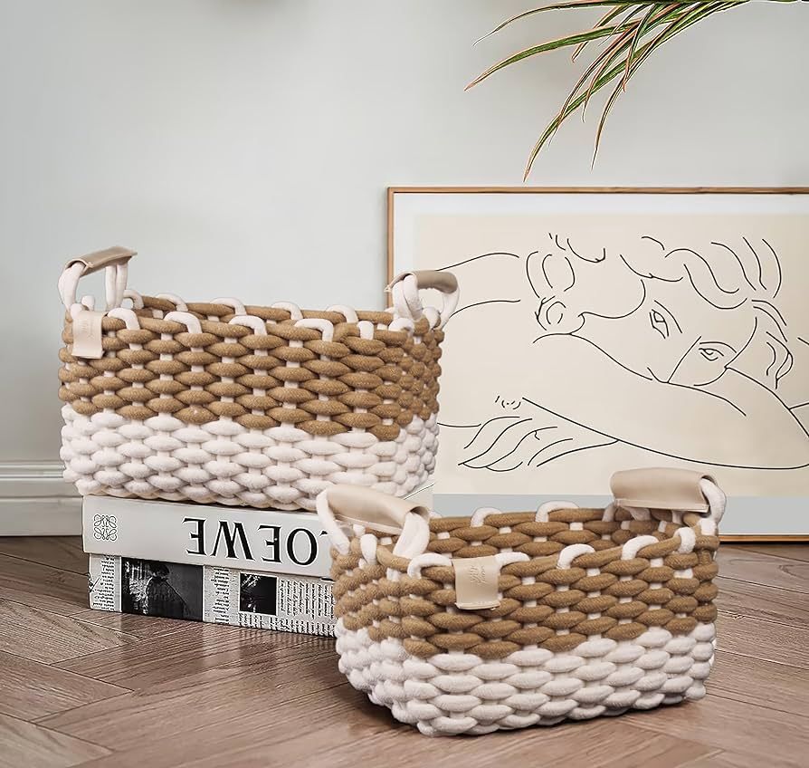 ART pinecone Handmade Thick Cotton Rope Basket | Woven Storage Basket | Basket Organizer | Woven ... | Amazon (US)