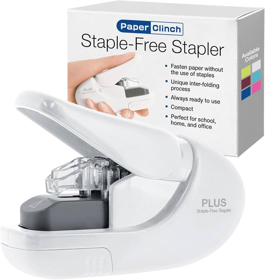 Plus Paper Clinch Compact Staple-Free Stapler, Ivory White | Amazon (US)