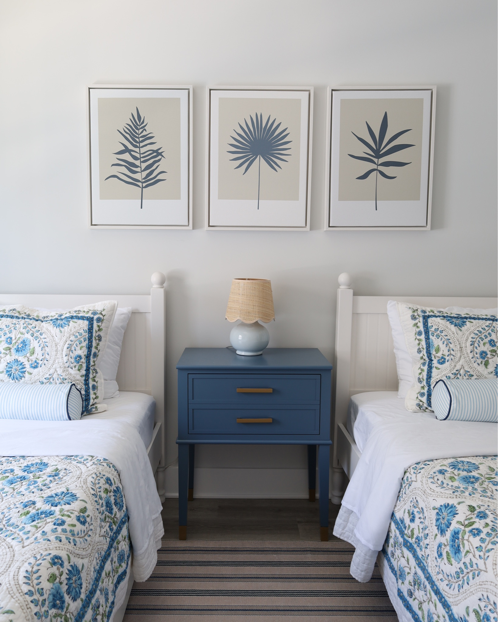 Coastal shared bedroom, striped rug and floral quilts 

#LTKStyleTip #LTKHome #LTKFindsUnder50
