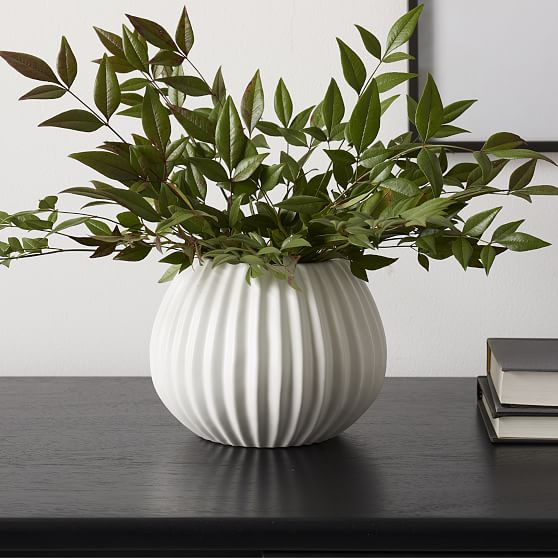 Sanibel Textured Vase, White, Small Round | West Elm (US)