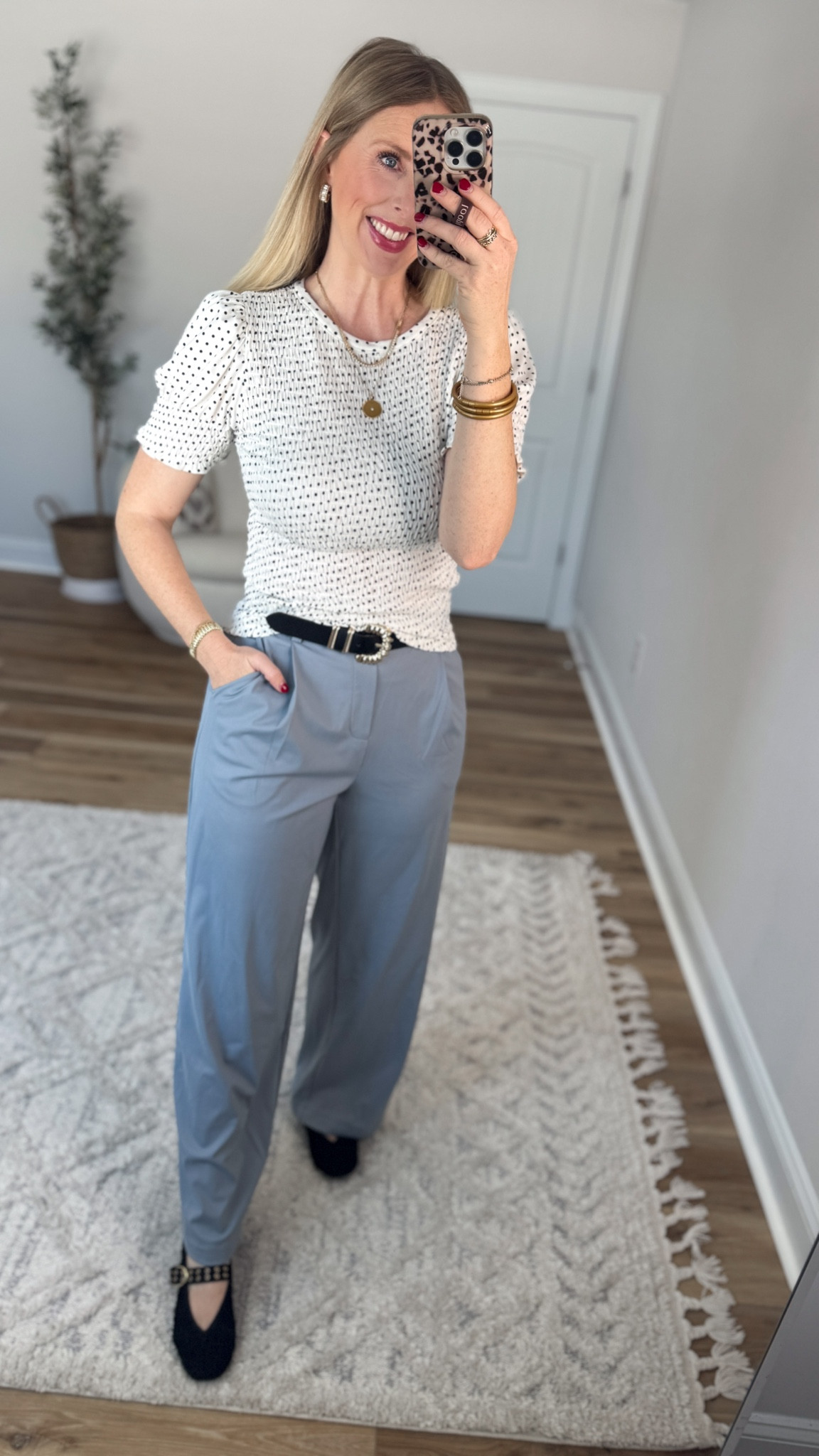 Daily try on, Walmart outfit, Walmart fashion, Walmart try on, polka dot top, trouser pants 

Small in both 

#LTKmomlife #LTKWorkwear #LTKootd