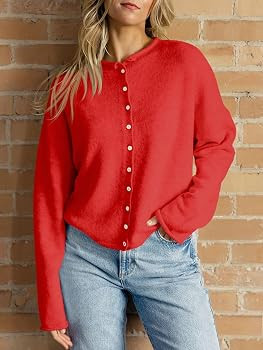 Saodimallsu Womens Button Up Cardigan Sweaters Long Sleeve Crew Neck Fall Soft Lightweight Knit L... | Amazon (US)