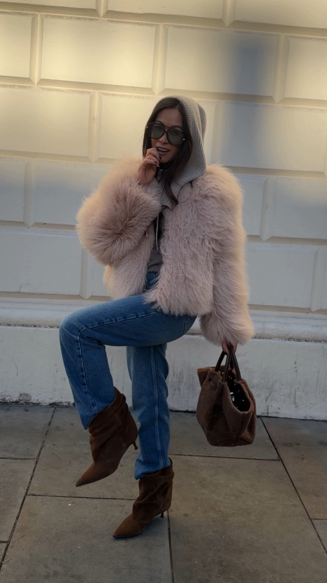 Outfit of the day and wearing my pink Mongolian shearling jacket with a pair of jeans, slouchy boots and Demellier bag. My jacket got a lot of love today - there was a lot of stroking 😂 

Mint Velvet Jacket size medium
Zara Jeans size 8R 
Snood is old The White Co 

#LTKwinter #LTKuk #LTKjeans