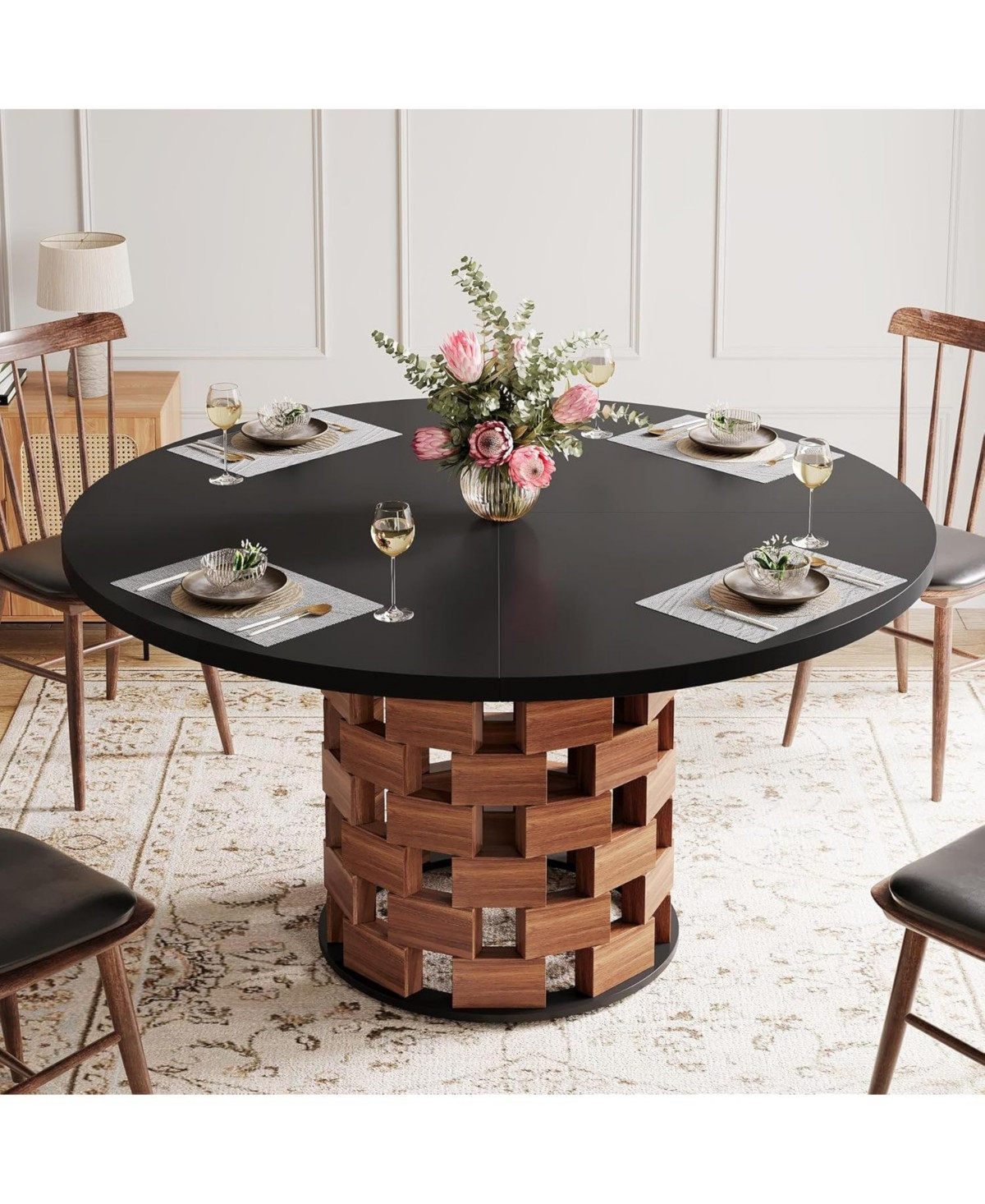 Tribesigns Round Dining Table for 4-6 People, 47-Inch Dining Table Farmhouse Kitchen Table, Dining Room Table with Wood Rectangular Block Base, Circle | Macy's
