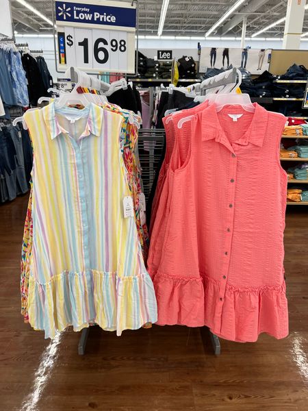 New Walmart sleeveless shirt dress, so cute on! I got the navy but also love these fun brights. Fits tts. Cotton blend. 

#LTKstyletip #LTKunder100 #LTKunder50