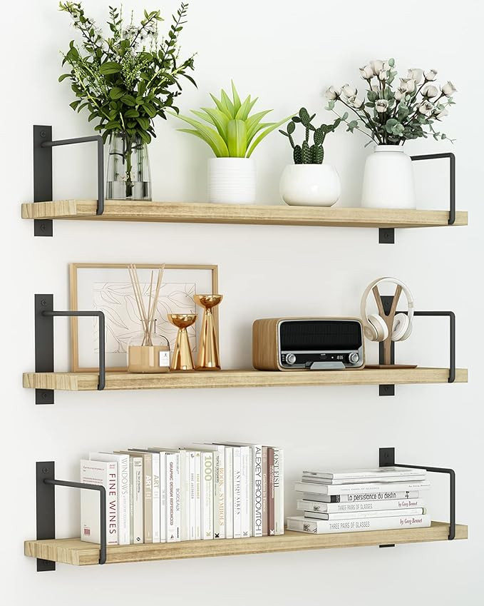 EALLRINEC Floating Shelves, 24 Inches Easy to Install Wall Mounted Shelves, Wall Shelves Set of 3... | Amazon (US)