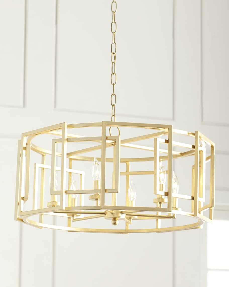 Gold Leaf Square-Motif Drum Chandelier | Neiman Marcus