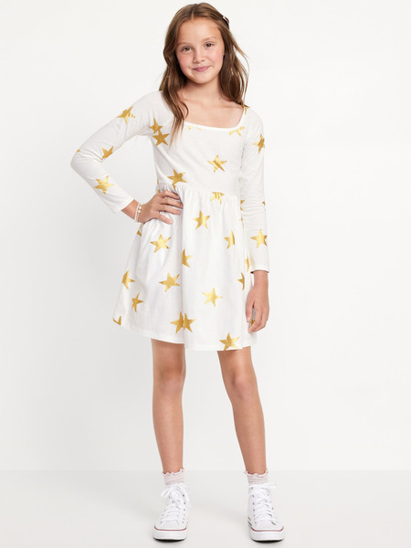 Long-Sleeve Printed Fit and Flare Dress for Girls | Old Navy (US)