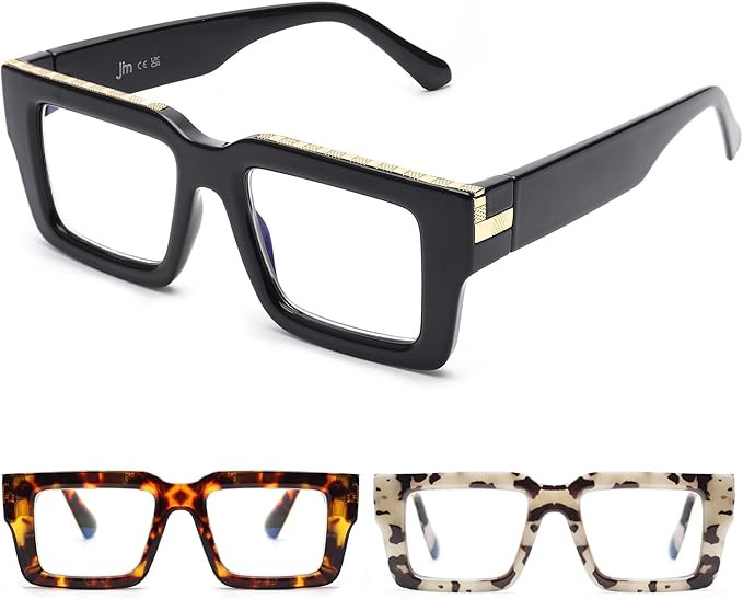 JM 3 Pack Oprah Style Reading Glasses for Women Men, Fashion Square Blue Light Blocking Readers | Amazon (US)