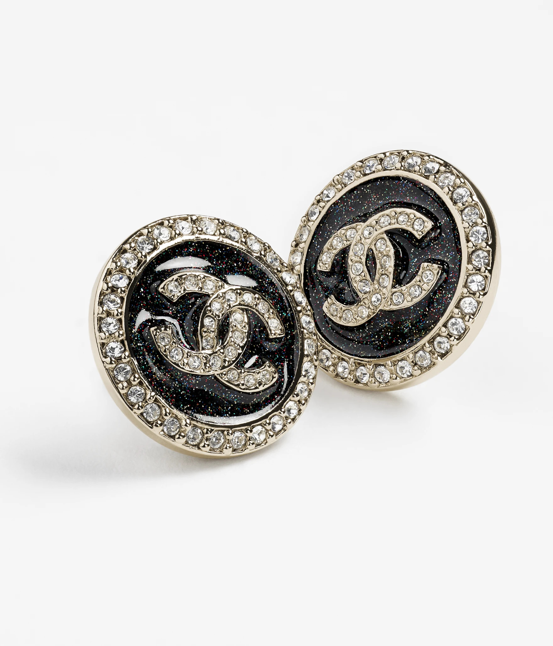 Stud earrings - Metal, resin & strass, gold, black & crystal — Fashion | CHANEL | Chanel, Inc. (US)