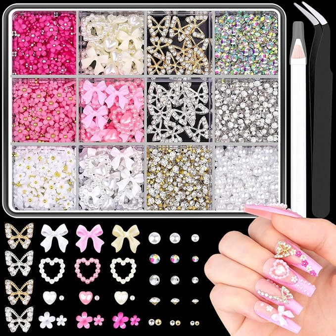3D Nail Charms and Gems Set 7, 20PCS Chunky Butterfly Charms + 75PCS Coquette Nail Bows and Heart... | Amazon (US)
