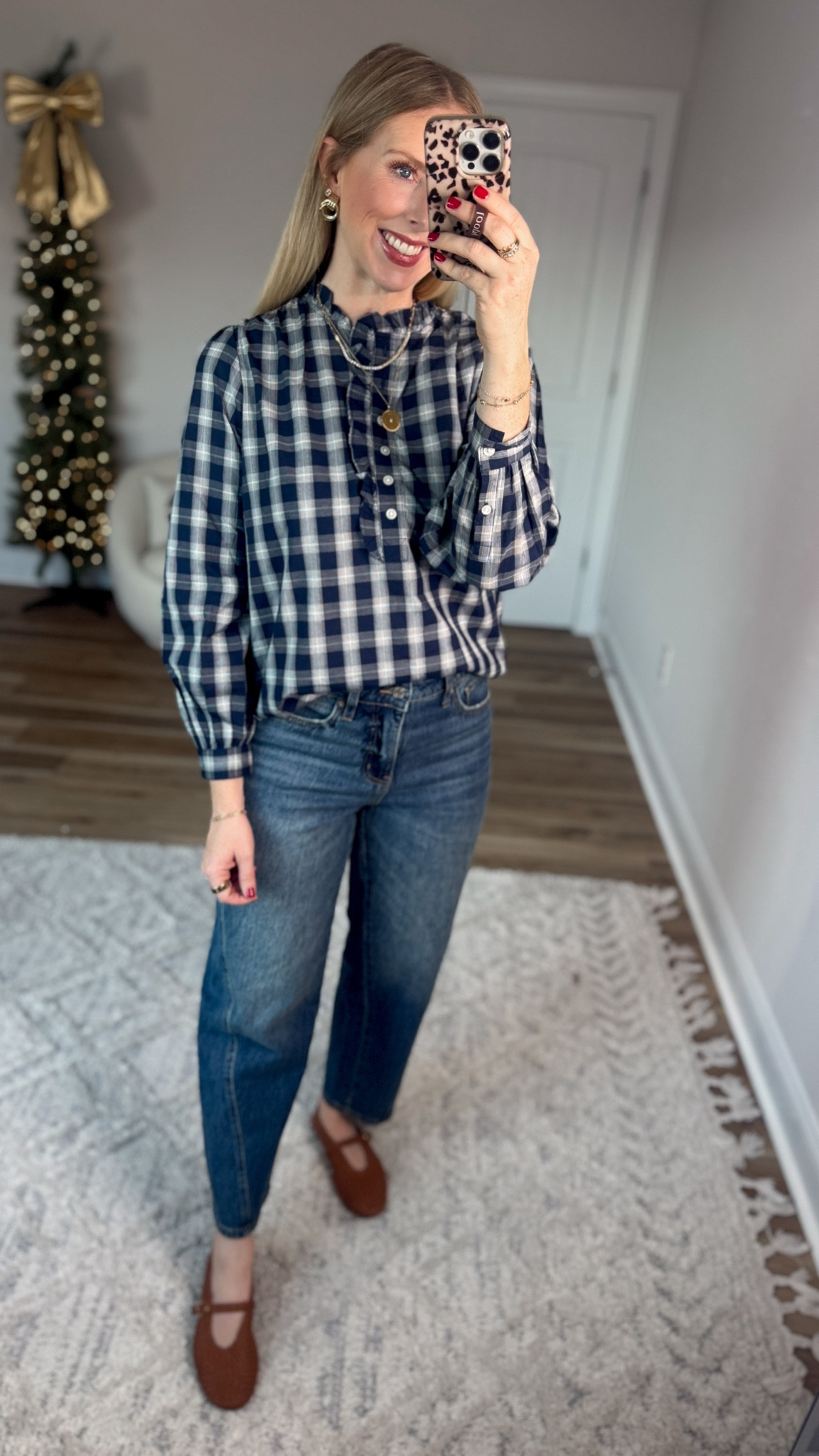 Weekend Walmart Wins try-on
Ruffle henley plaid top- small
Barrel jeans- size up 

#LTKWorkwear #LTKootd #LTKFindsUnder50
