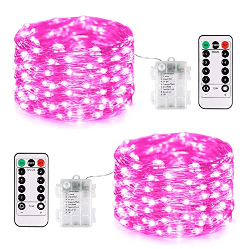 JMEXSUSS 2 Pack Pink Fairy Lights Battery Operated, Total 66ft 200 LED Twinkle String Lights with Remote, 8 Modes Valentine Lights for Bedroom Christmas Tree Anniversary Indoor Valentine's Day Decor | Amazon (US)