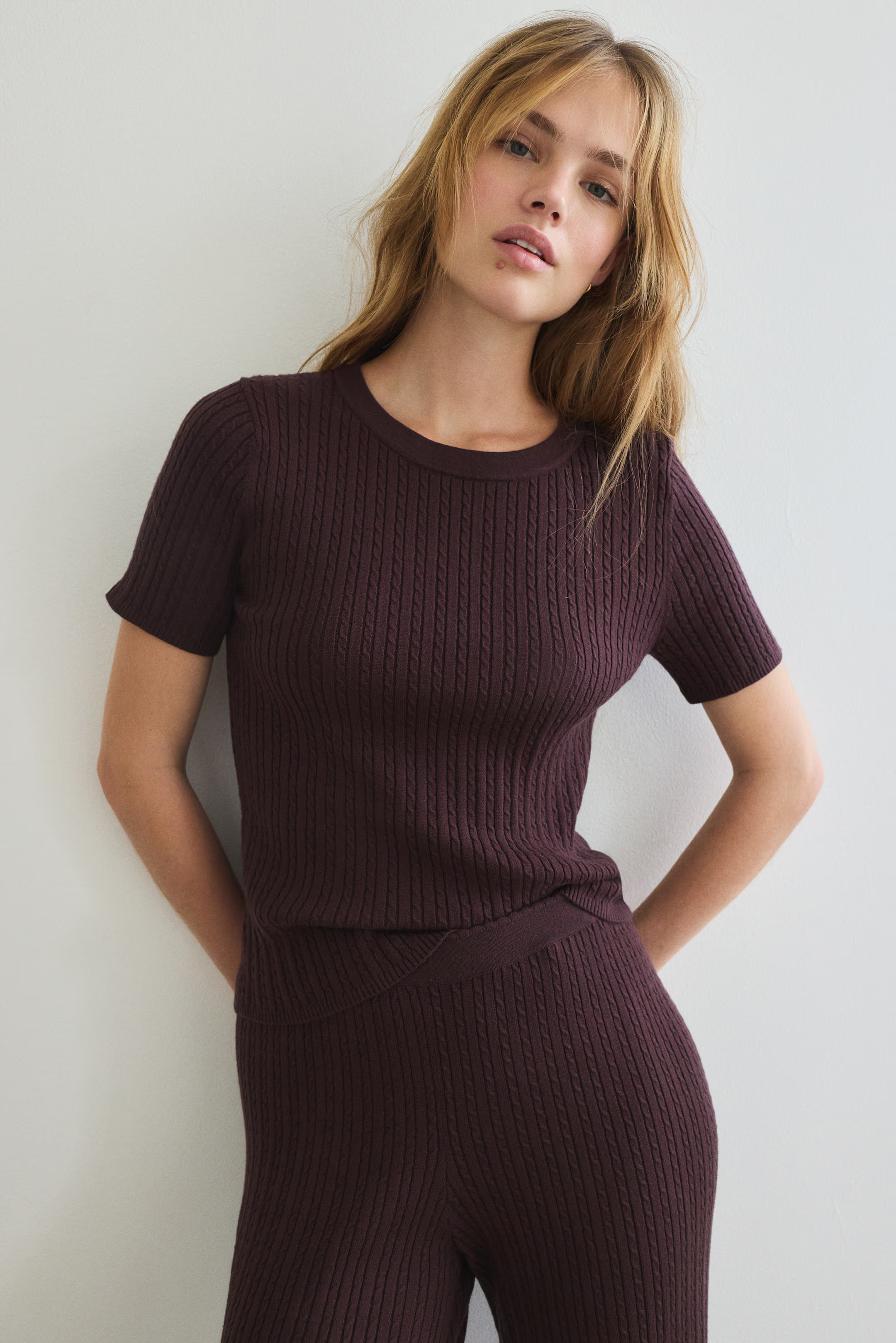 Cable-knit top - Burgundy - Ladies | H&M GB | H&M (UK, MY, IN, SG, PH, TW, HK)
