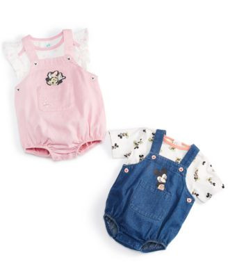Disney Baby Mickey Mouse Minnie Mouse Top Woven Denim Shortall 2 Piece Sets | Macy's