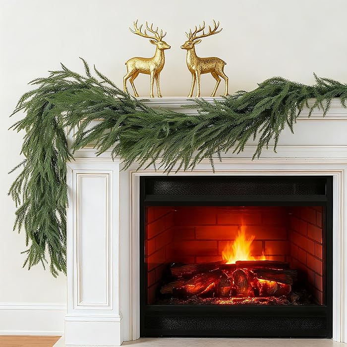 9 FT Christmas Norfolk Pine Garlands, Artificial Real Touch Winter Pine Garland, Green Realistic ... | Amazon (US)