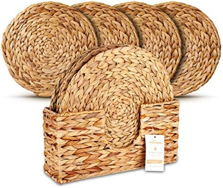 Wovanna Woven Placemats for Dining Table - Set of 4 Adorable Thick Rustic Round Kitchen Placemats wi | Amazon (US)