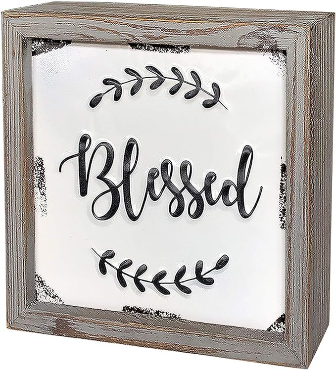 DeliDecor Blessed - 8" X 8" Wooden Signs Wall Decor Rustic Embossed Retro Metal and Wood Framed S... | Amazon (US)