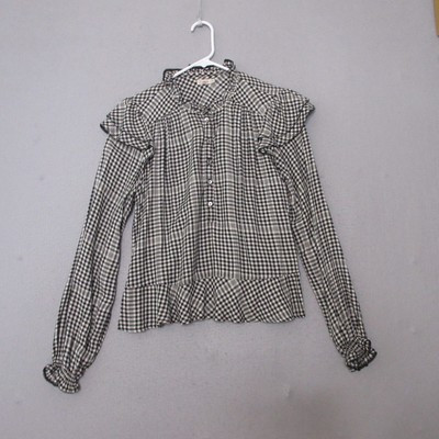 Faherty Top Popover Women Small Black White Plaid Ruffle Neck Tiered Boho  | eBay | eBay US