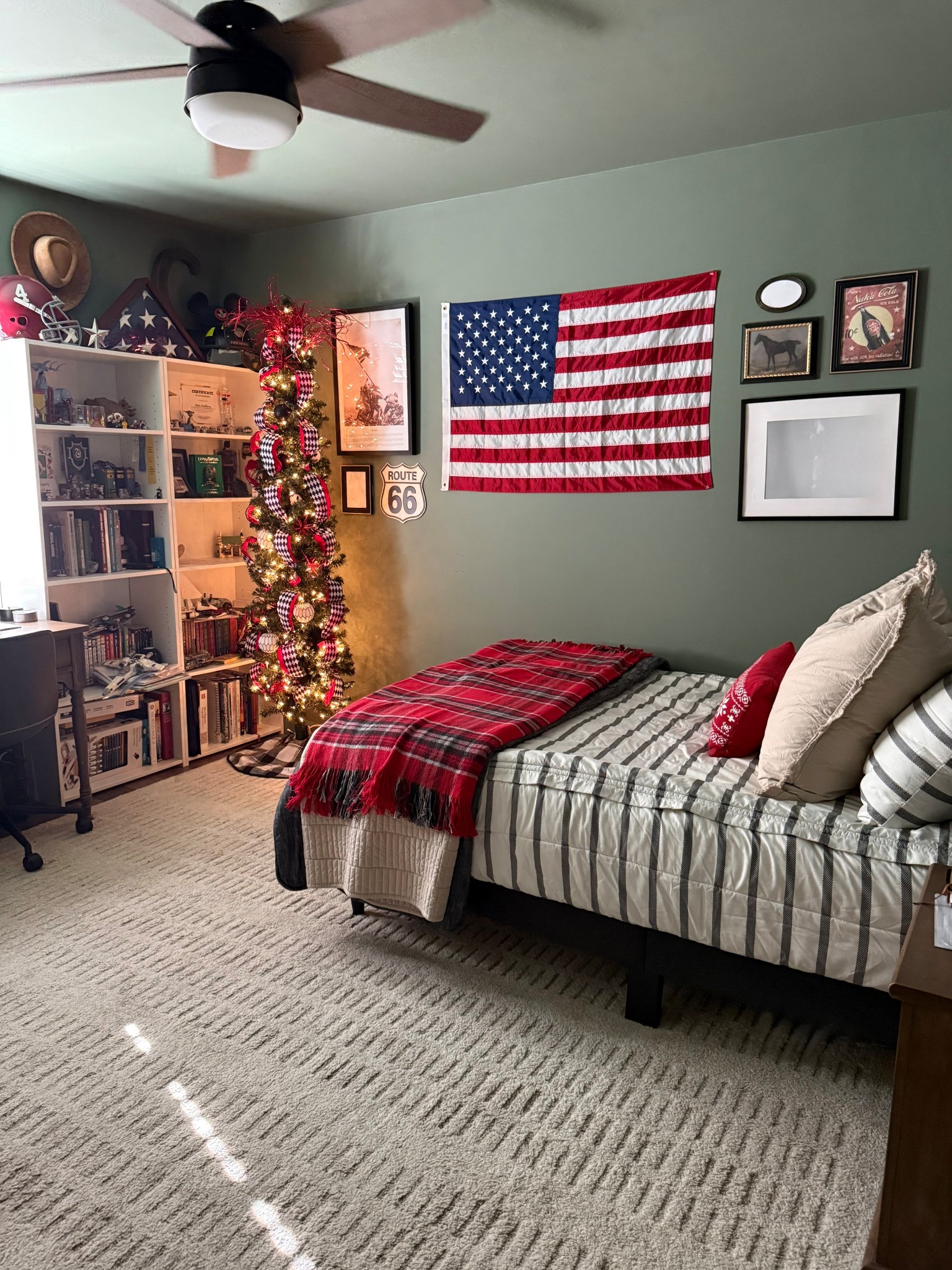My oldests room decorated for Christmas 

Walls and ceiling: SW Dried Thyme 
Main Bedding: @beddys Chandler, use HAPPYHOME for 20% off 

Linking everything else I can here: 

#LTKKids #LTKHome #LTKHoliday
