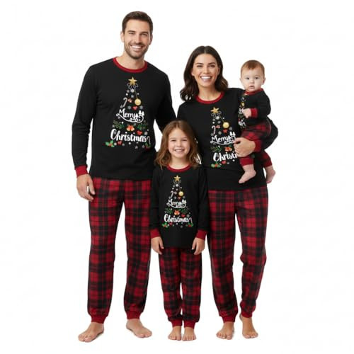 Christmas Family Pajamas Set Matching Holiday Plaid Sleepwear Set Reindeer/Tree Print Loungewear for Xmas Eve(NCV7-V, 6 V) | Amazon (US)