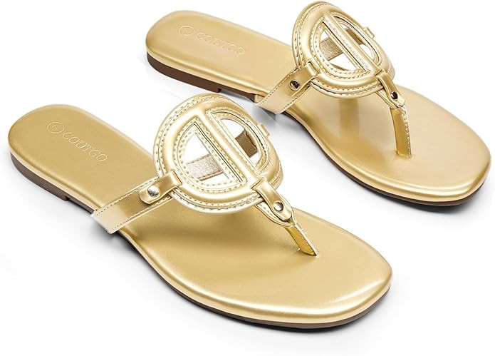 Coutgo Womens Flat Thong Sandals Square Open Toe Flip Flops Slip On Slides Dressy Summer Beach Sh... | Amazon (US)