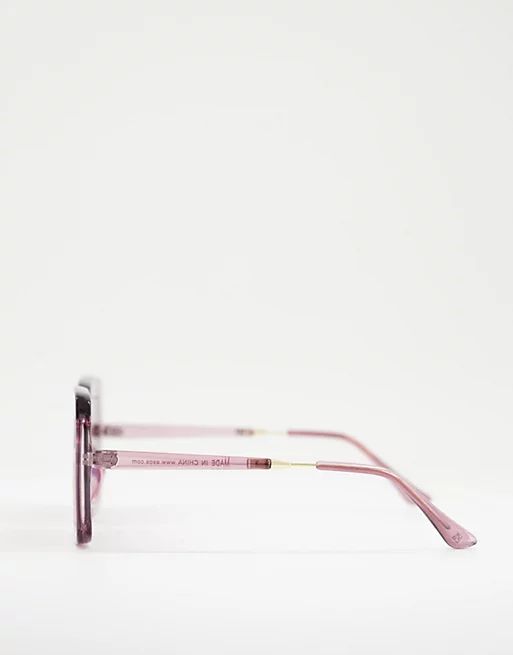 ASOS DESIGN recycled frame 70s oversized square with bevel detail in crystal pink | ASOS (Global)