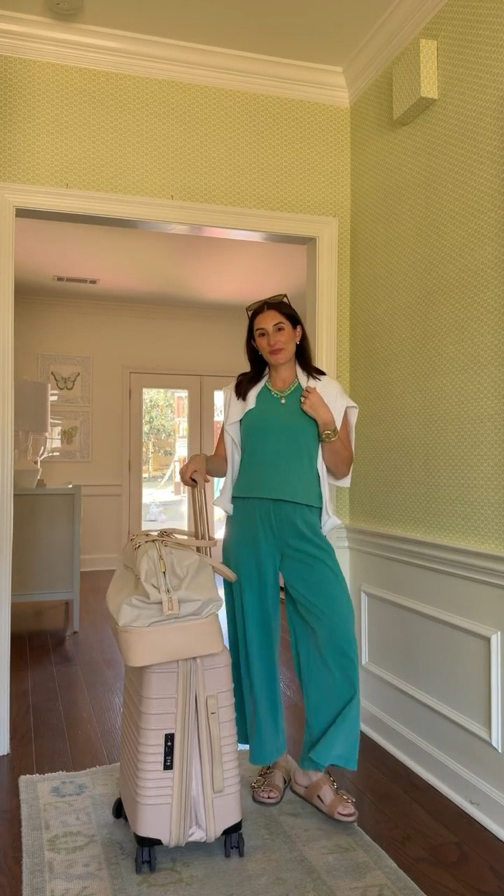 Travel OOTD 🩵 linked similar to my green necklace! 

#LTKTravel #LTKootd