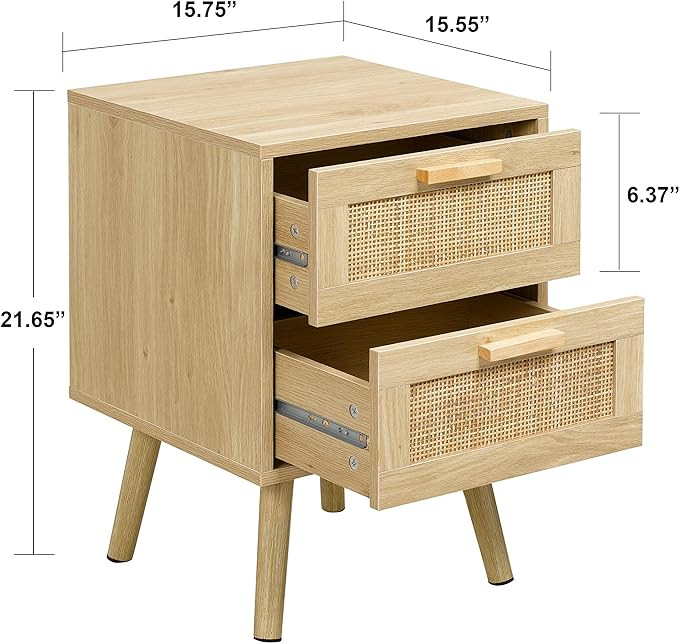 Finnhomy Nightstand, End Table, Side Table with 2 Hand Made Rattan Decorated Drawers, Nightstands... | Amazon (US)