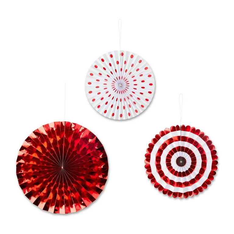 Red Paper Hanging Party Fans, 3 Pieces by Way to Celebrate | Walmart (US)