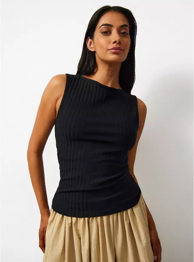 Black Ribbed Boat Neck Tank Top 10 | Tu Clothing