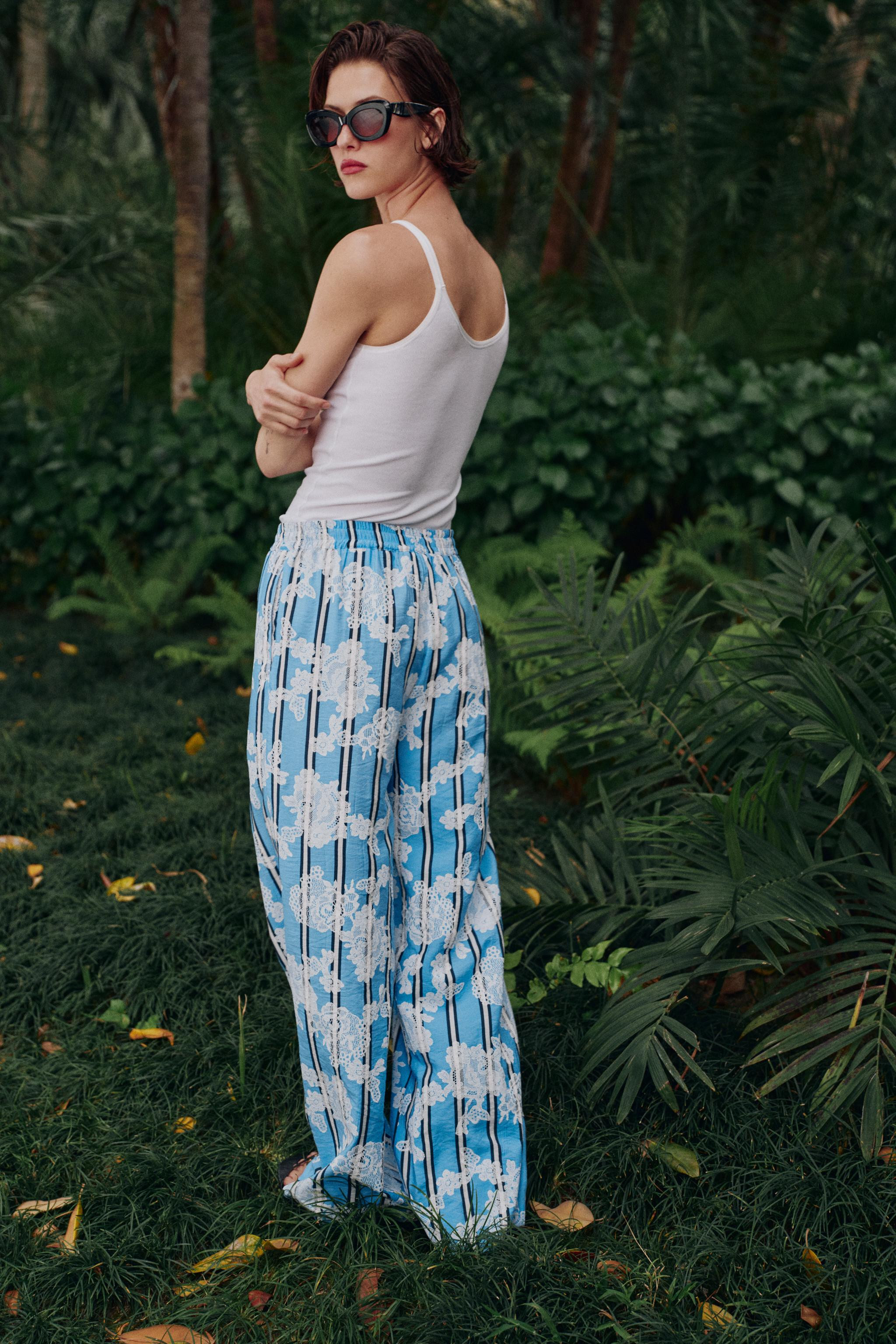 STRIPED PRINT WIDE LEG PANTS | Zara US