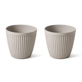 Glitzhome 15.5 in. H Oversized Eco-Friendly PE Sand Beige Terrazzo Round Fluted Pot Planter (2-Pack) | The Home Depot