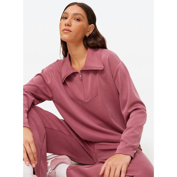 Pink Quarter Zip Sweatshirt  L | Tu Clothing