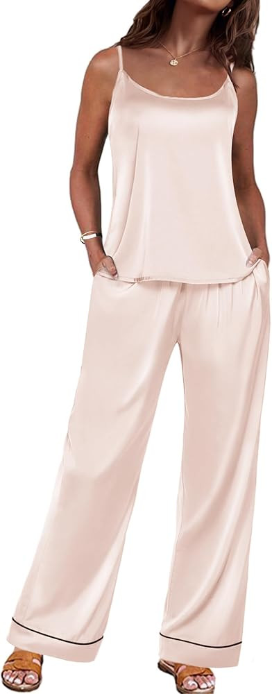 Ekouaer Women Satin Pajamas Silk Sleeveless Pjs Set Soft Camisole Tops and Pants with Pockets S-X... | Amazon (US)