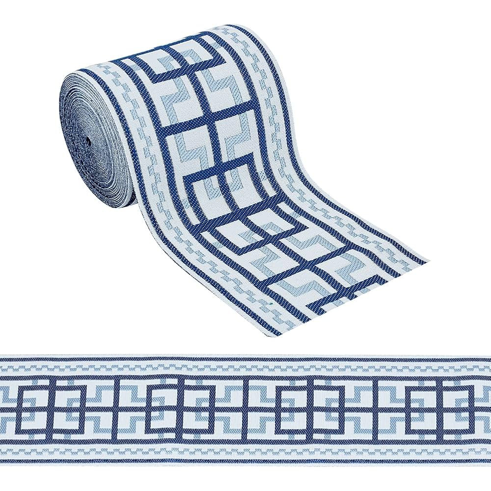 OLYCRAFT 5.5 Yards Dark Blue Jacquard Ribbon Trim 3.5 Inch Wide Vintage Line Pattern Polyester Ri... | Amazon (US)