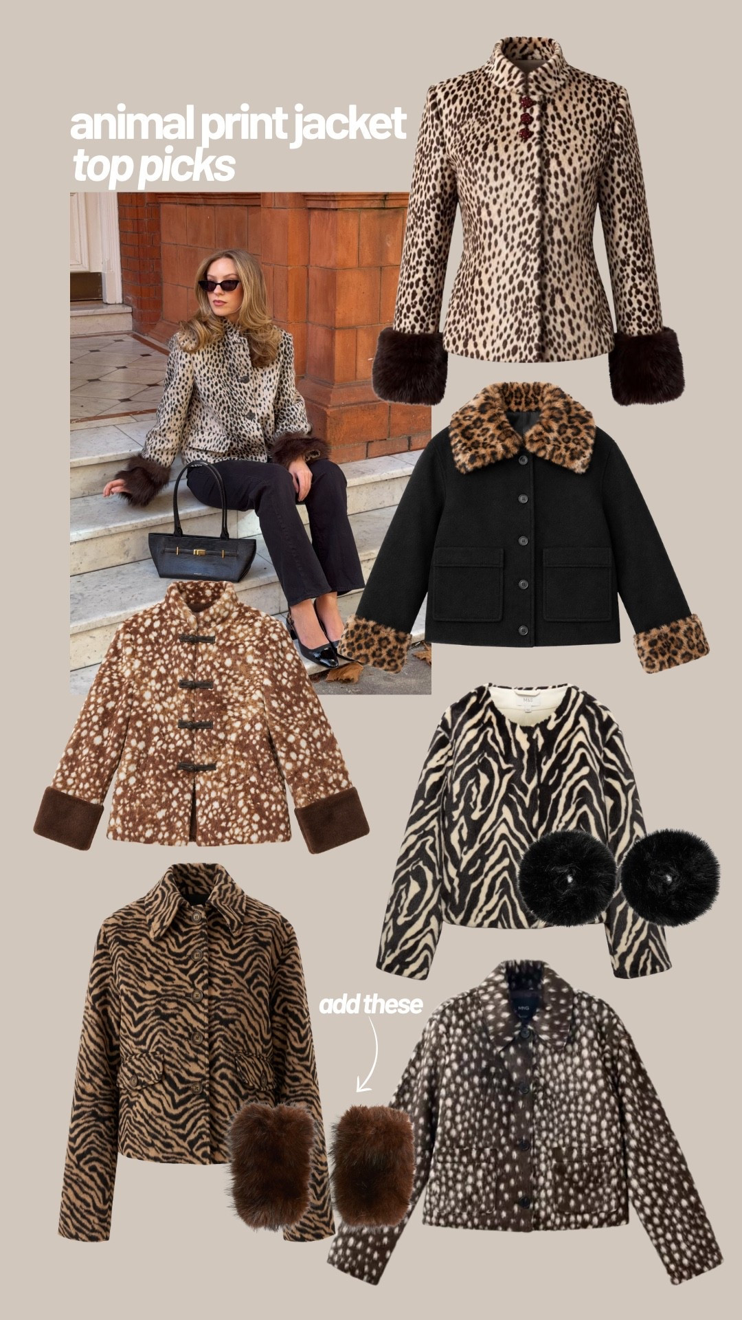 Animal print faux fur jacket